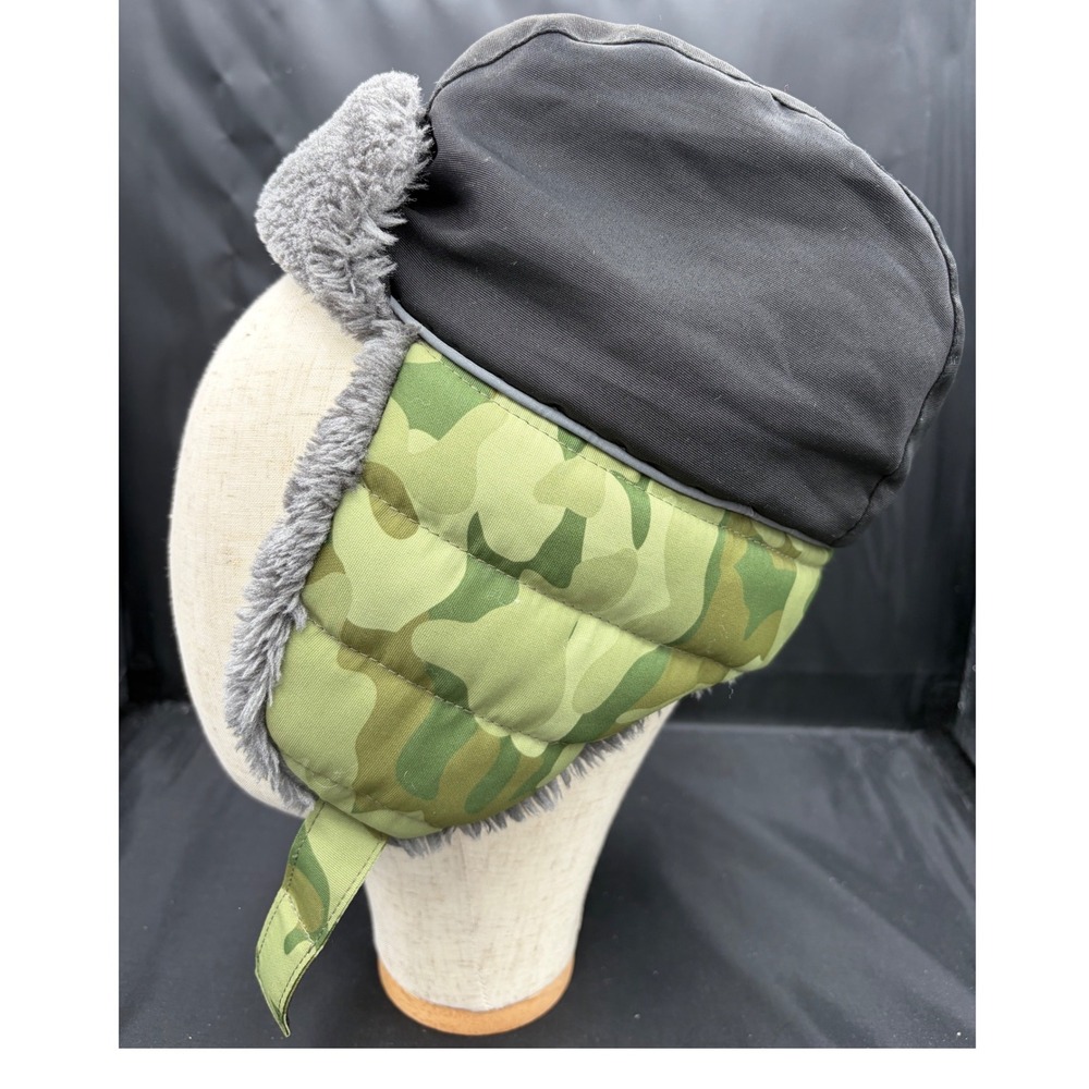 Wonder Nation Boys Trapper Hat Black Green Camo Faux Fur One Size